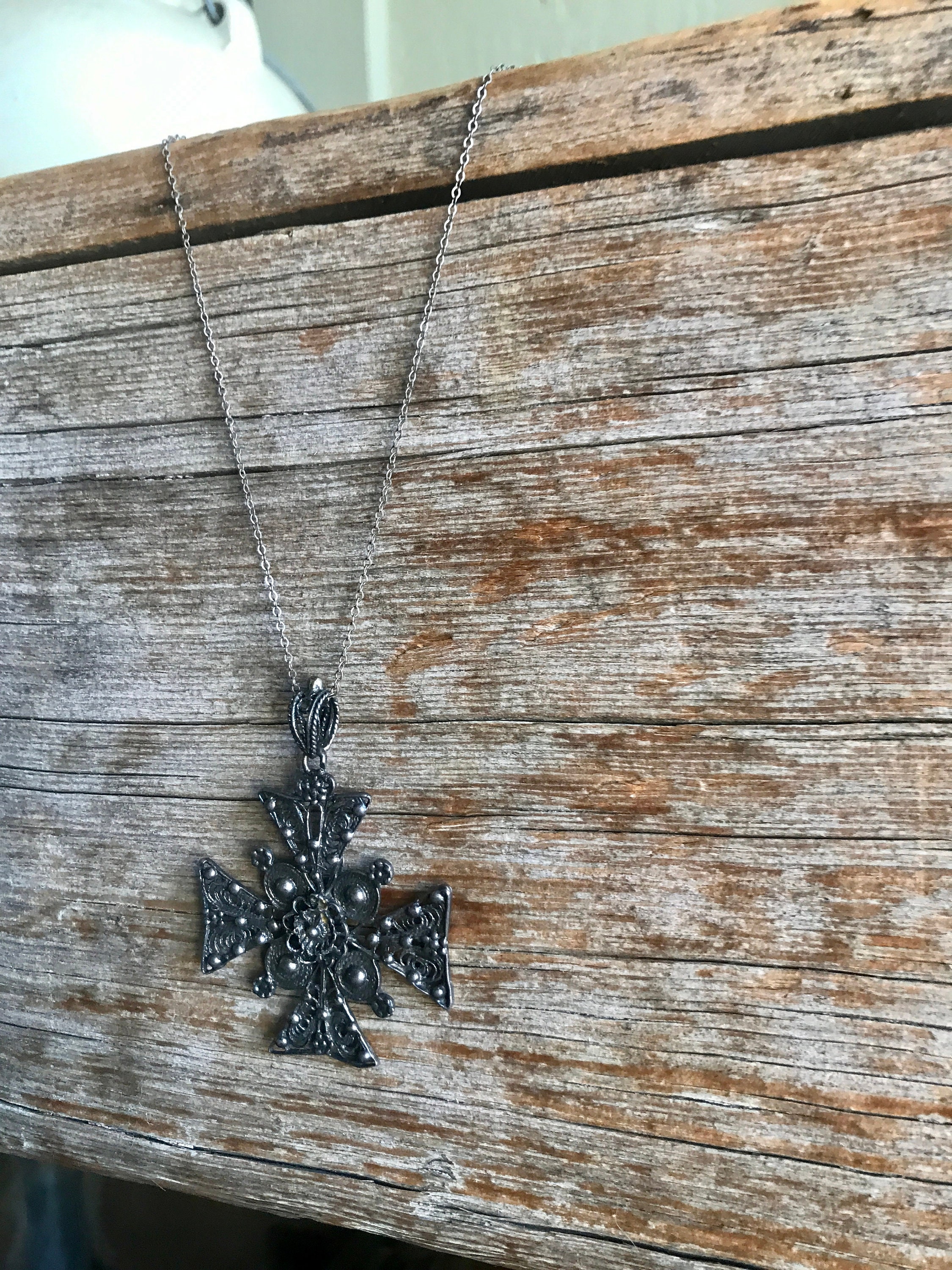 Sterling Silver / Cross Pendant / Maltese Cross / Large / Filigree ...