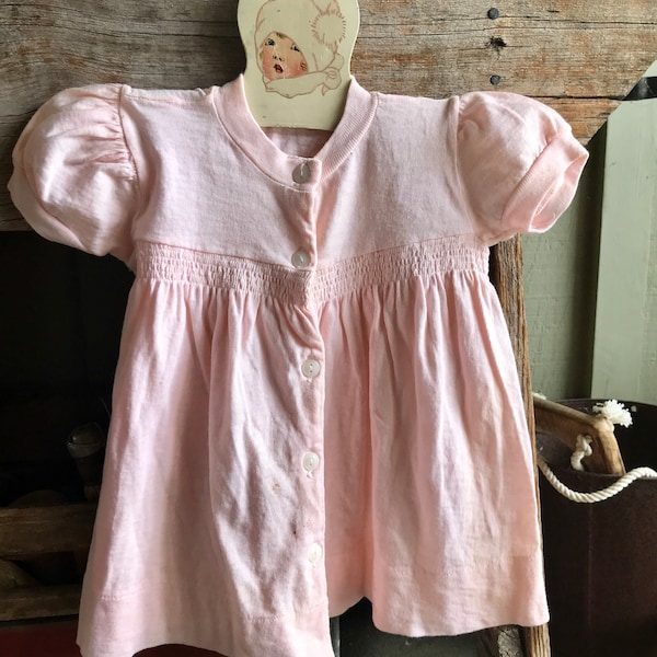 Baby Dress /  Light Pink / Cotton / Short Sleeve / Botton Up / Front Buttons / 3-6 Months