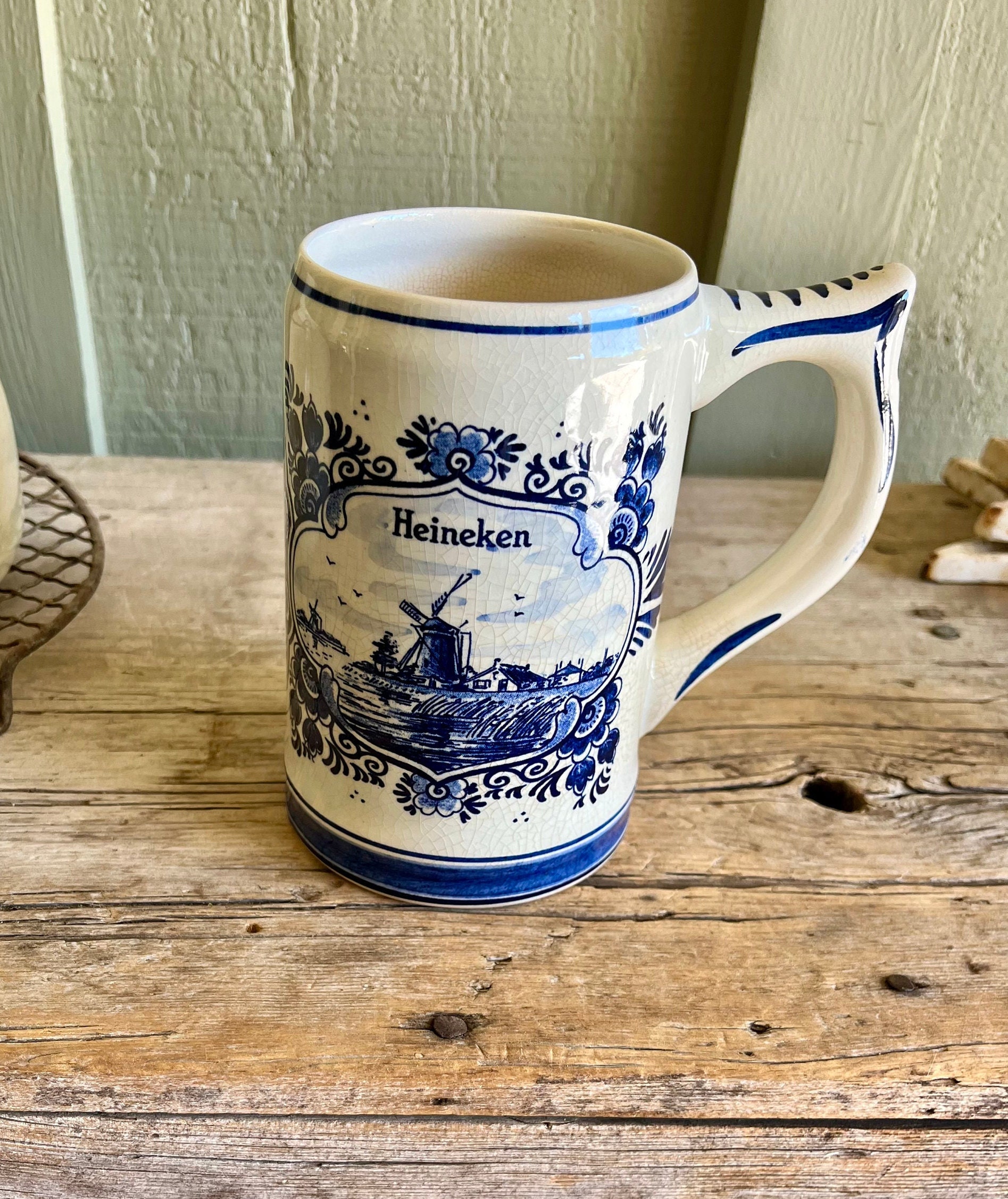 ベックリングBöckling Neudenaub ヴィンテージ陶磁器プレート Heineken Mug / Beer Stein / Blue Delft / Blue and White / Windmill