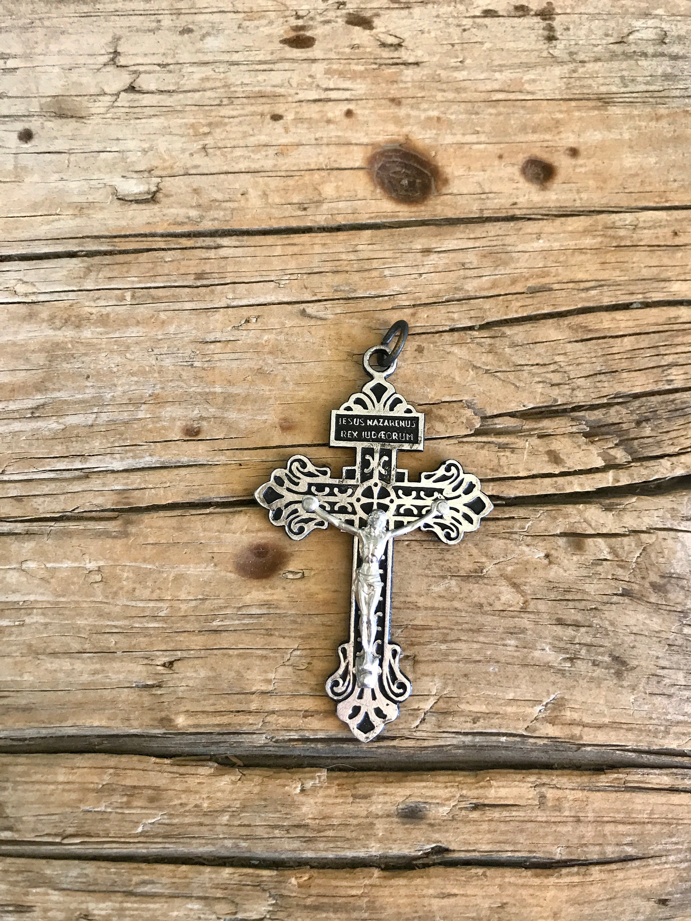 Silver Tone / Plastic Cross / Large Cross Pendant / Crucifix