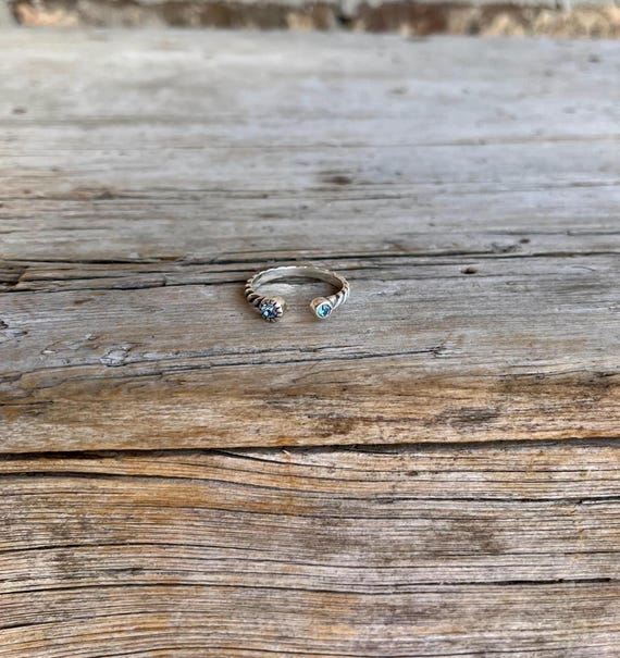 Silver Tone / Stackable Ring / Cable Rope / Blue … - image 1