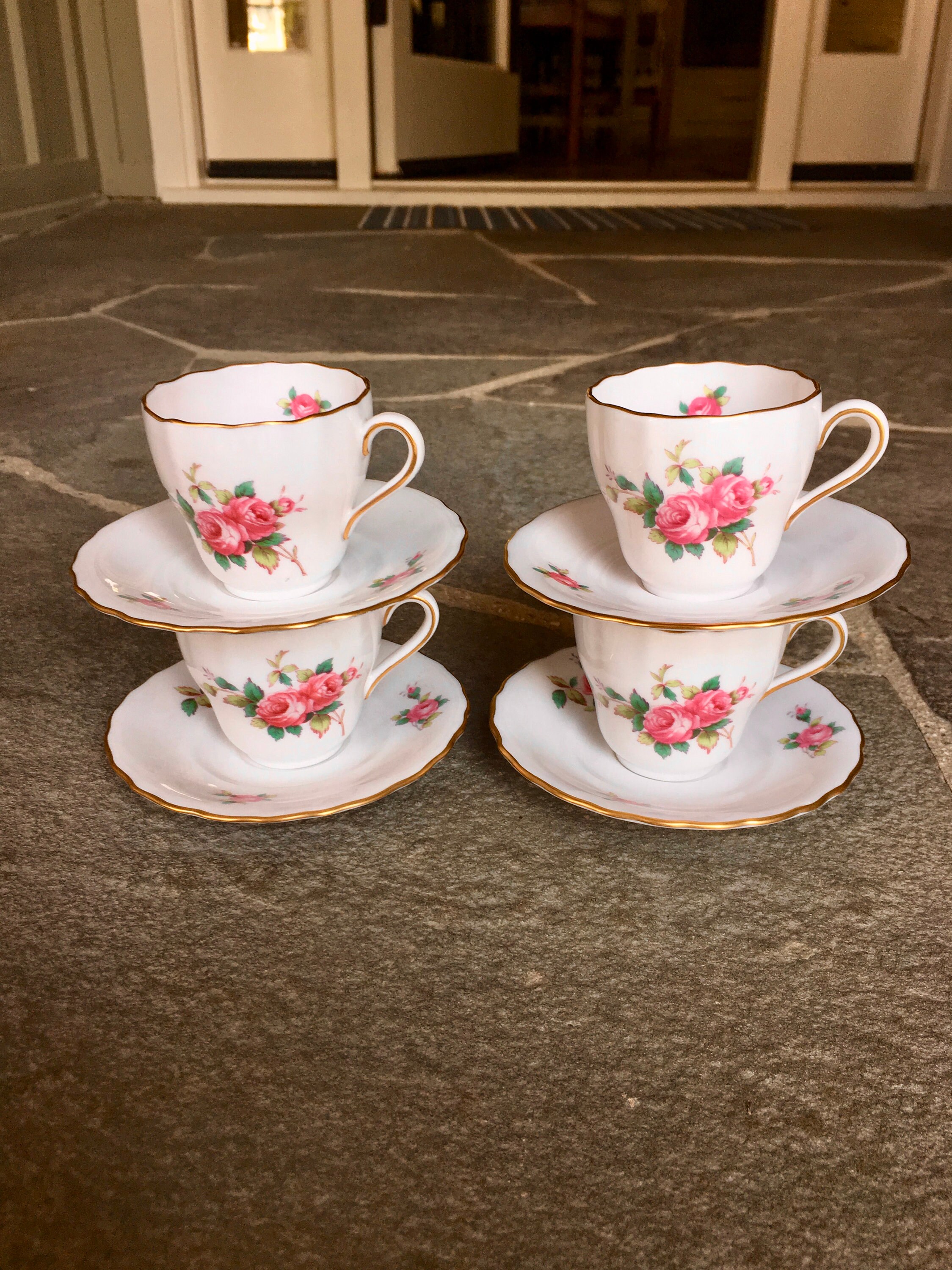 Springbone Cups Spode / Bone Chine / England / Tea Cups / Saucers / Billingsley / Rose ...