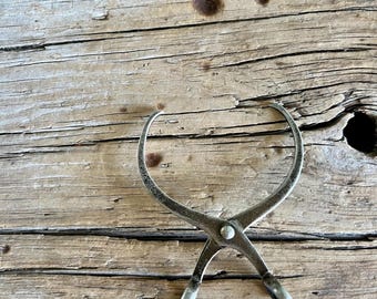 Sterling Silver / Hinged Tongs / Small Tongs / Ice Tongs  Aged Patina / Signed Y / Number 102/1 / 3.20 Inch