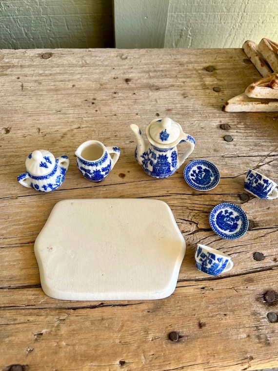 Milk teaさま ブルー&ミント2点セット Mini Tea Set / Blue Willow / Blue and White / Art Deco / 10 Piece