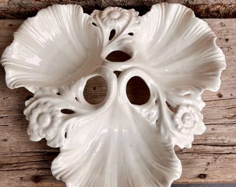 Whittier Pottery / Serving Dish / 3 Section / Floral / Scalloped Edges / 3 Bowls /