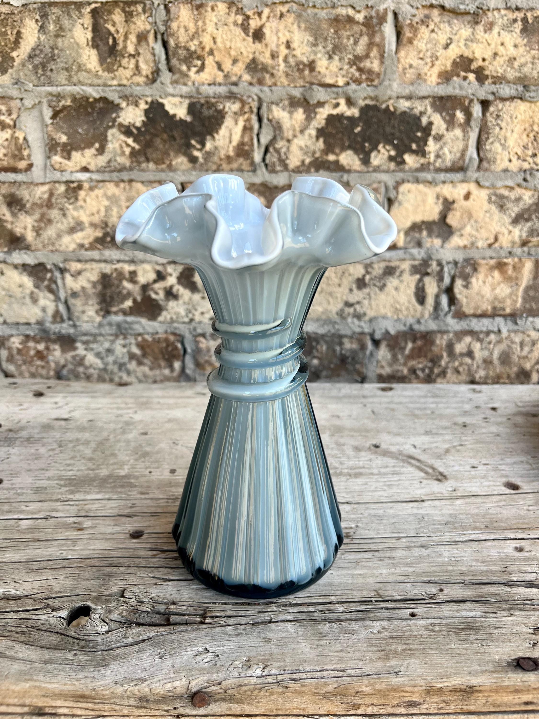 Fenton Blue Ruffled Vase - Etsy