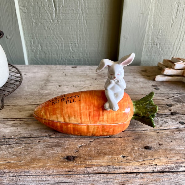 Fitz and Floyd / Ceramic Figurine / Carrot Trinket Box / Hand Painted / Easter Bunny / You're No Bunny Till / Some Bunny Loves You / As Is