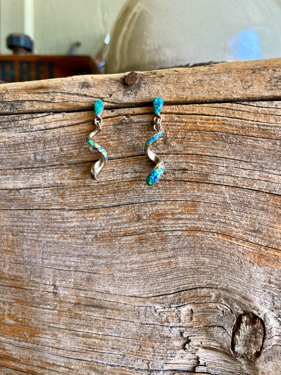Sterling Silver / Dangle Earrings / Opal Gemstone… - image 3