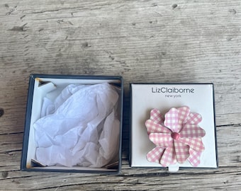 Liz Claiborne / Metal Enamel / Flower Brooch / 3D / Pink Checkered / Yellow Polka Dots / Blue Stripes / Choose One /