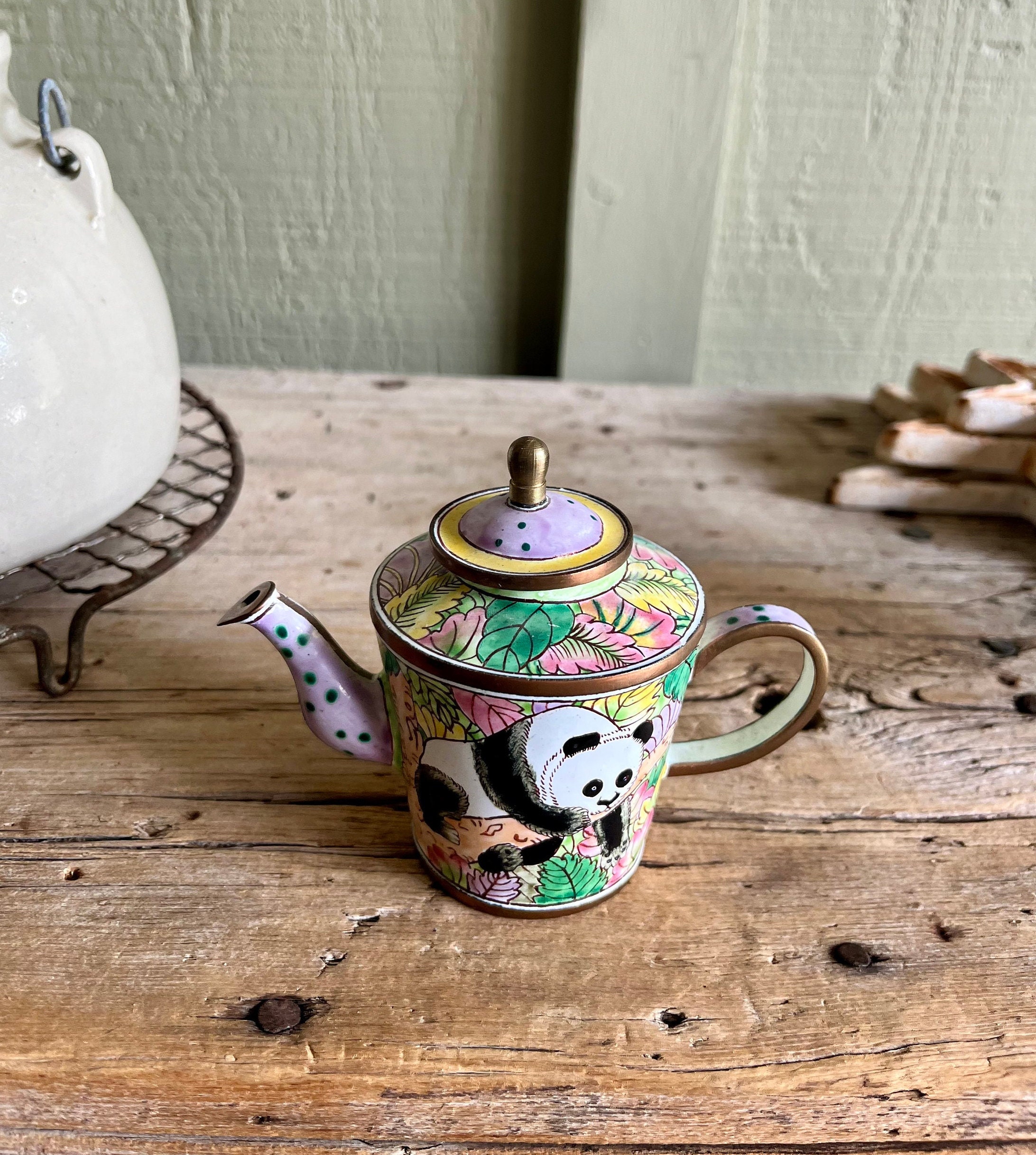 Kelvin Chen / Miniature Teapot / Enamel Teapot / Panda Bear / on a