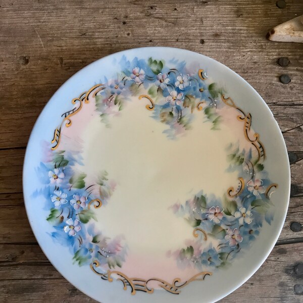 Silesia China / Porcelain Plate / Decorative Plate / Light Blue / Floral / Made in Germany / Reinhold Schlegelmilch / Chipped / As Is