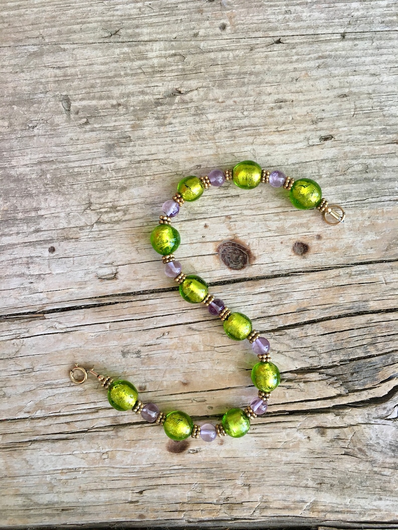 1/20 14K GF / Ball Bead Bracelet / Glass Ball Beads / Green Etsy