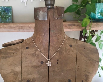 Sterling Silver Flower Pendant / Plumeria / Floral / Snake Chain Necklace / Pinwheel / Matte / Minimalist / Simple / 5 Petals / Vintage