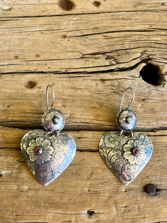 Sterling Silver / Dangle Earrings / Ruby Gemstone… - image 4