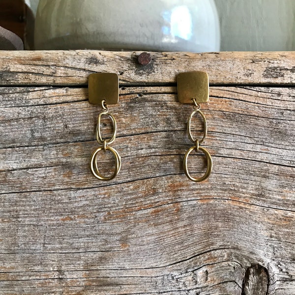 Marjorie Baer / Brass Earrings / San Fransisco / Dangle Earrings / Square / Organic Ovals / MB SF