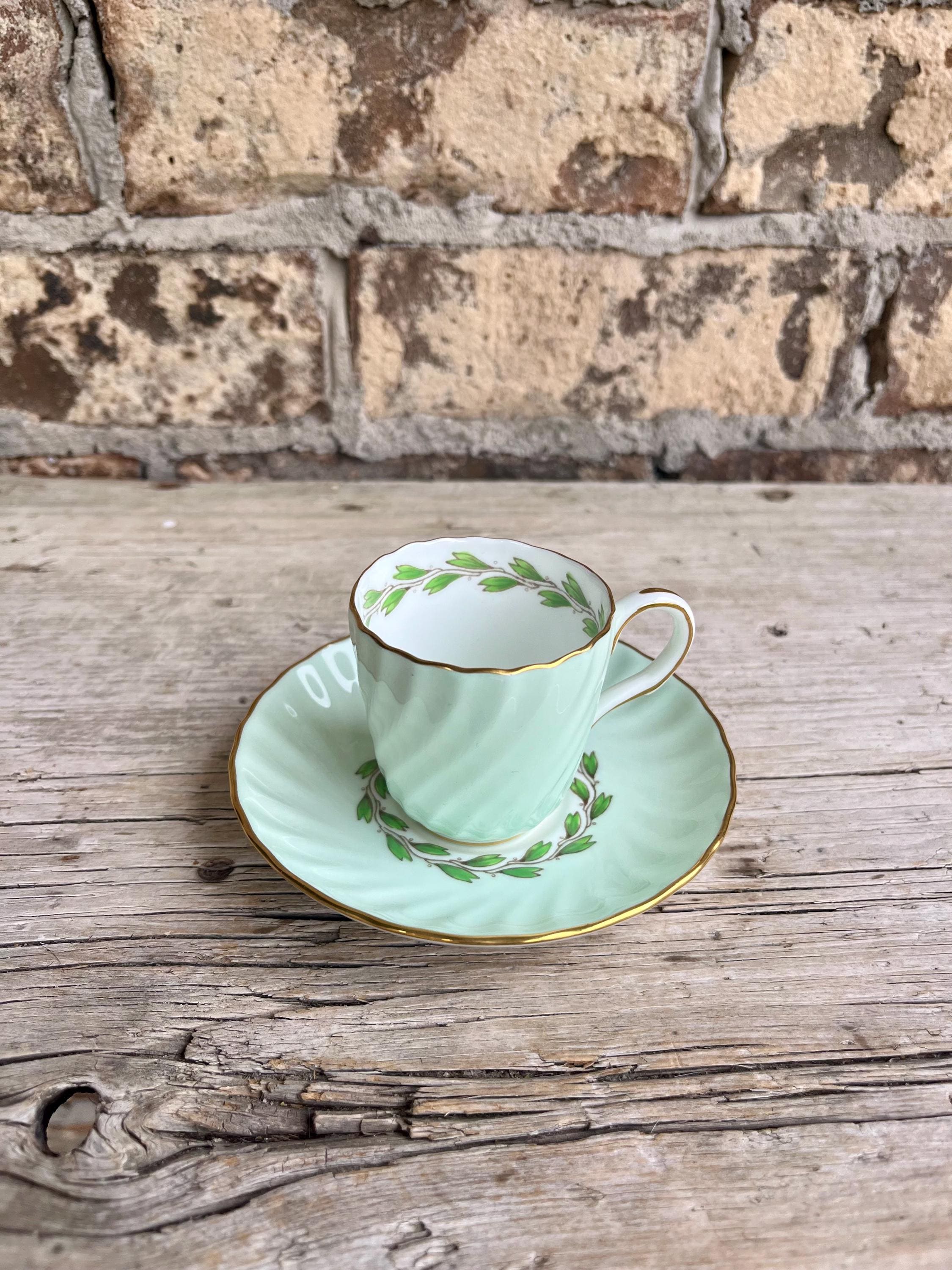 Minton Bone China / Cheviot Green / Demitasse Set / Teacup and