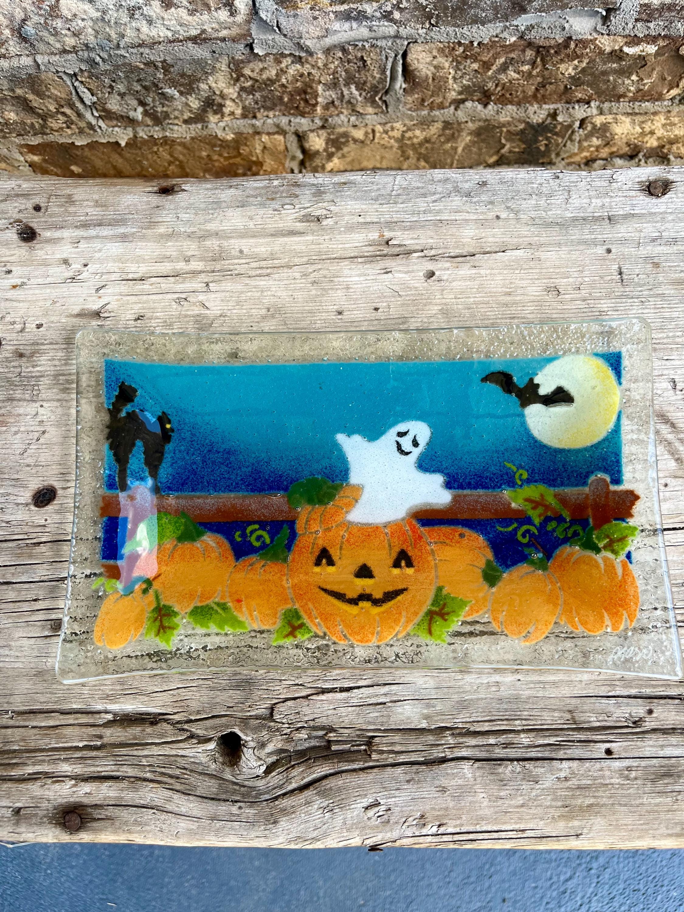 Peggy Karr Glass / Fused Glass / Halloween Plate / Pumpkin Patch