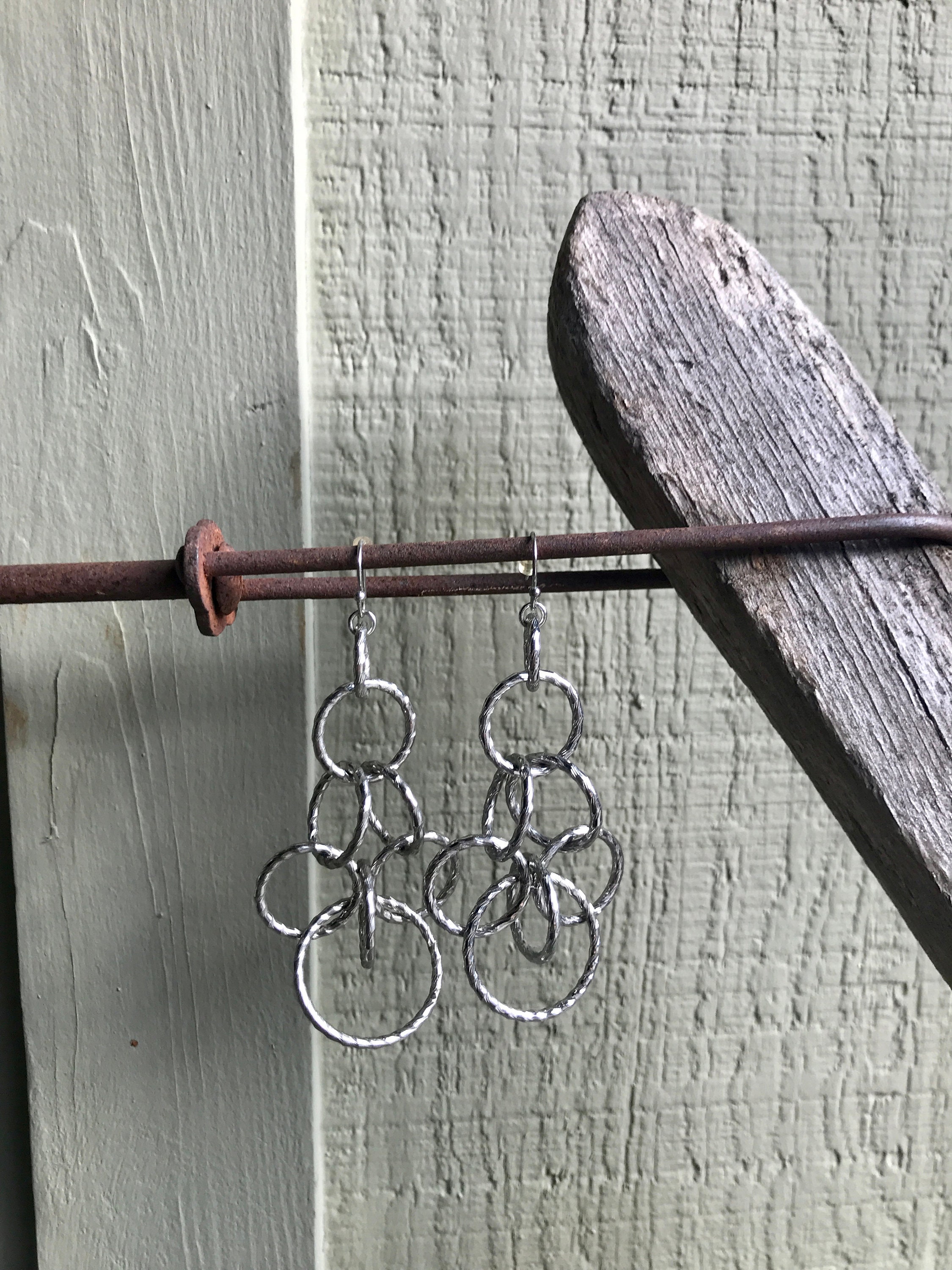 Silver Tone / Dangle Earrings / Long Earrings / Textured Circles ...