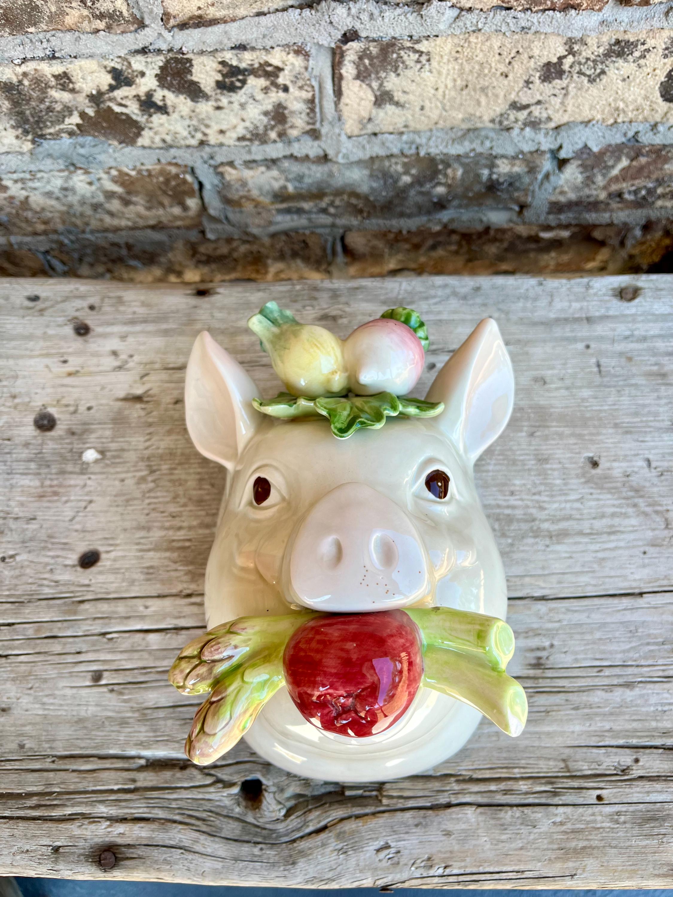 Fitz & Floyd / French Market / White Pig / Hanging Utensil Holder