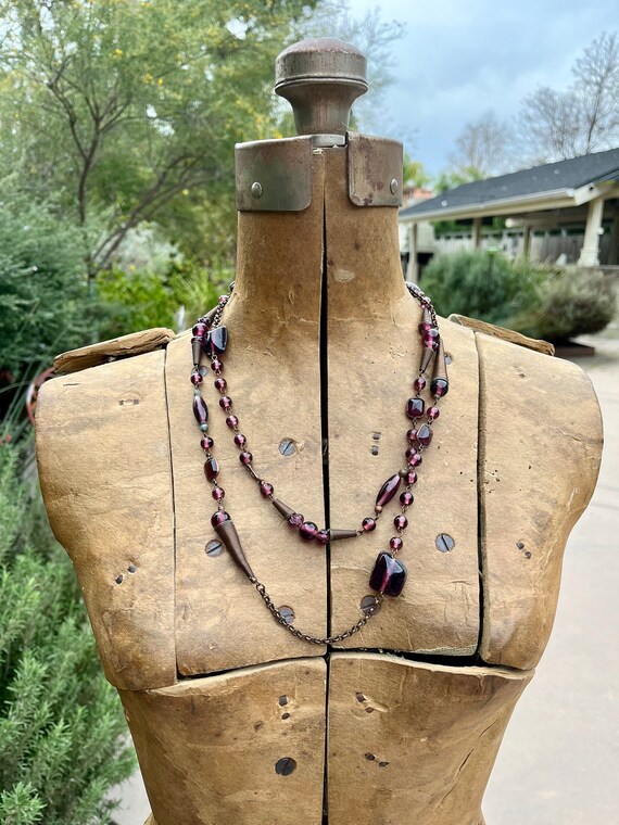 Purple Glass Bead / Long Necklace / Mixed Shape /… - image 1