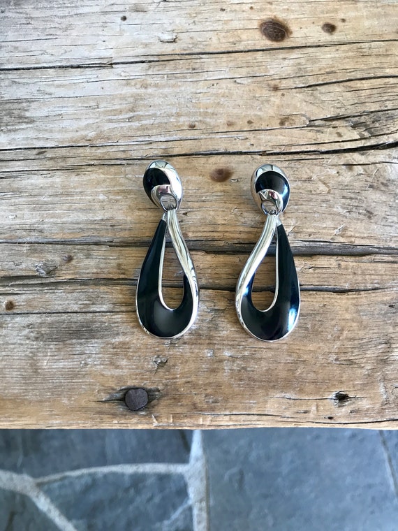 Napier Earrings / Dangle Earrings / Black Enamel … - image 4