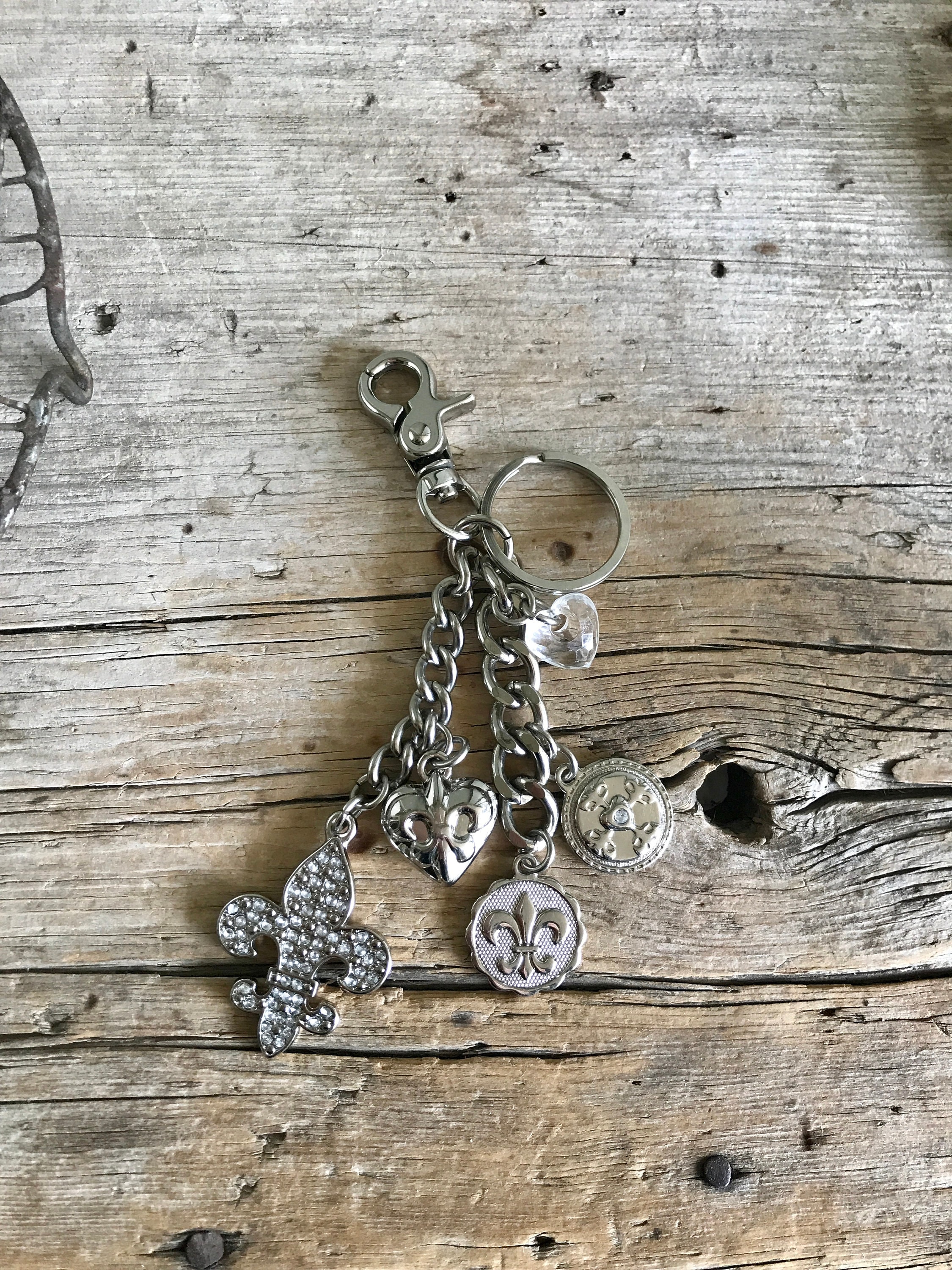 Kathy Van Zeeland / Purse Charm / Keychain / Fleur De Lis / Lucite