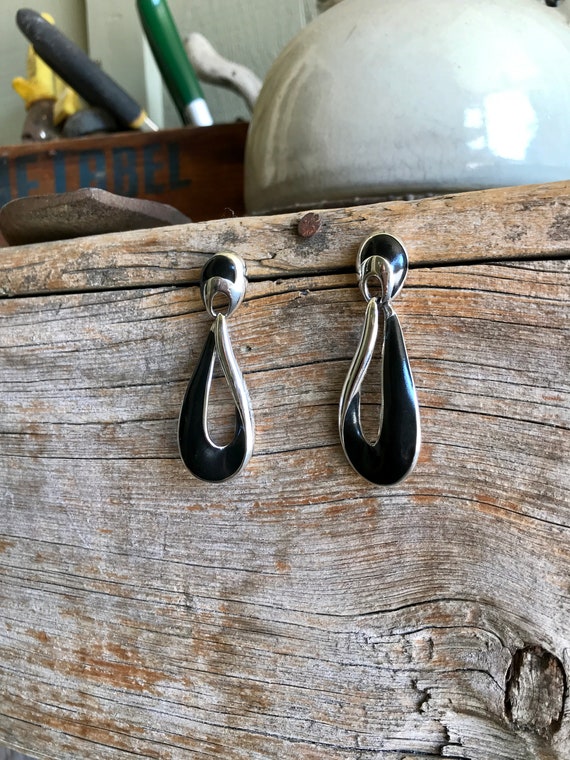 Napier Earrings / Dangle Earrings / Black Enamel … - image 3