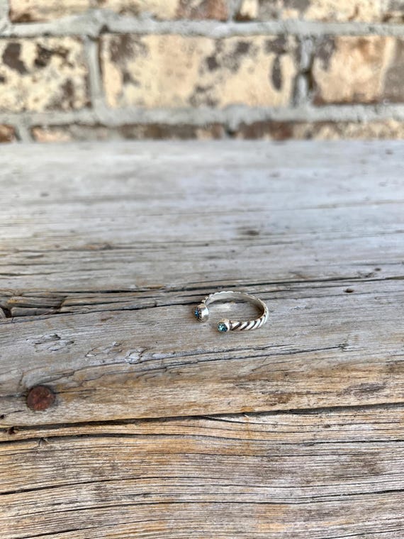 Silver Tone / Stackable Ring / Cable Rope / Blue … - image 3