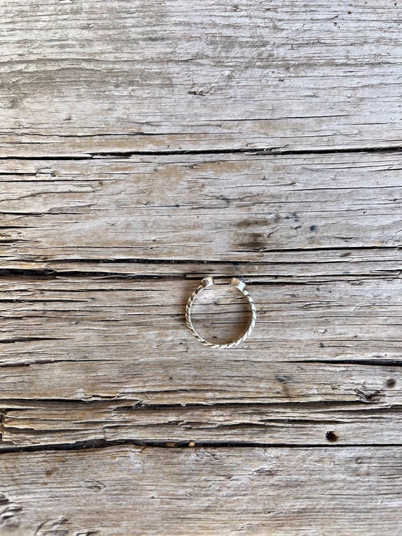 Silver Tone / Stackable Ring / Cable Rope / Blue … - image 4