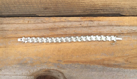 Sterling Silver Bracelet / X Links / Textured / S… - image 3