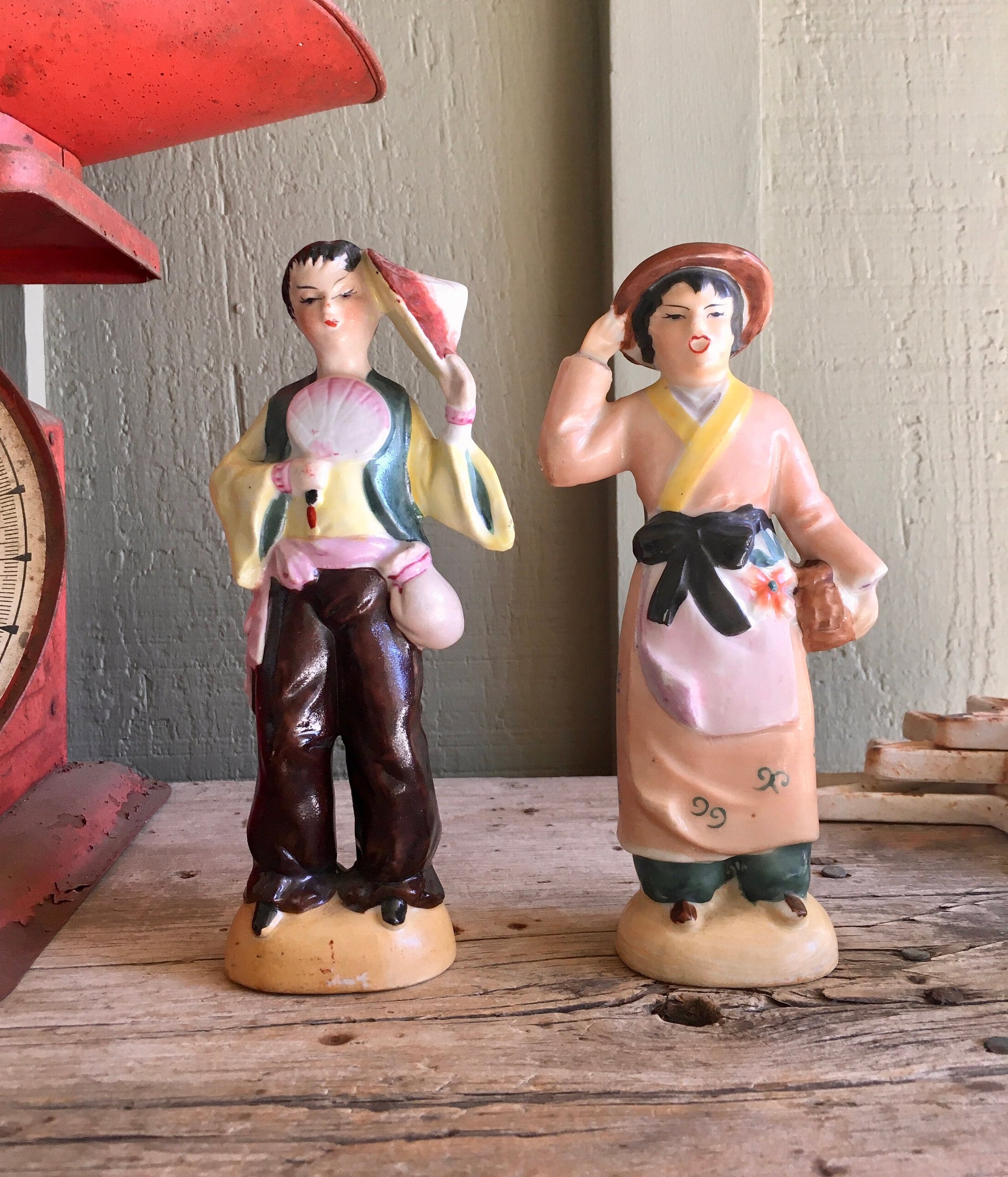 Ceramic Figurines / Asian Couple / Man and Woman / Chinese
