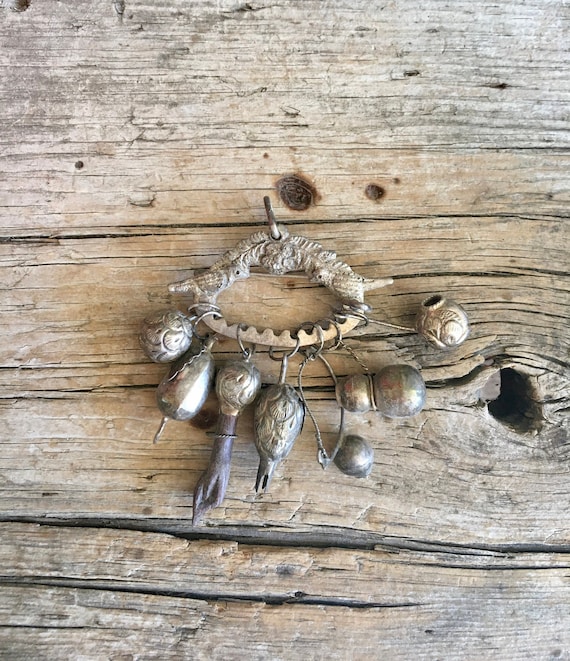 950 Sterling Silver Brooch / Pendant / Penca de Balandandan / Figa Fist / Fruit and Gourds / Dangling Charms / Screw Key / Brazil