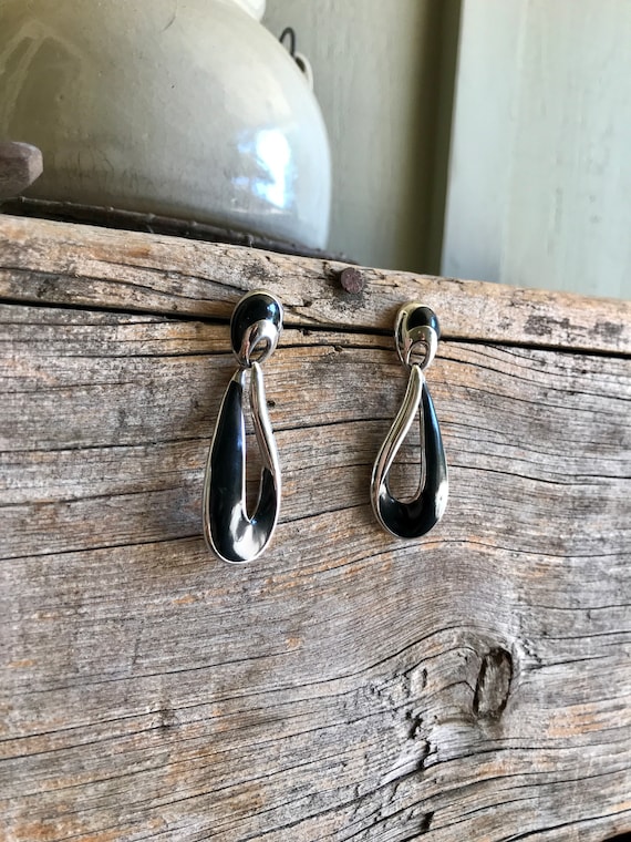 Napier Earrings / Dangle Earrings / Black Enamel … - image 2