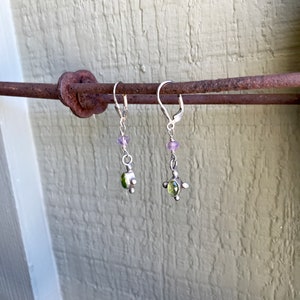 Sterling Silver / Dangle Earrings / Peridot Gemstone / Oval / Bezel Set / Open Back / Amethyst Gemstone / Latch Back / August February Birth