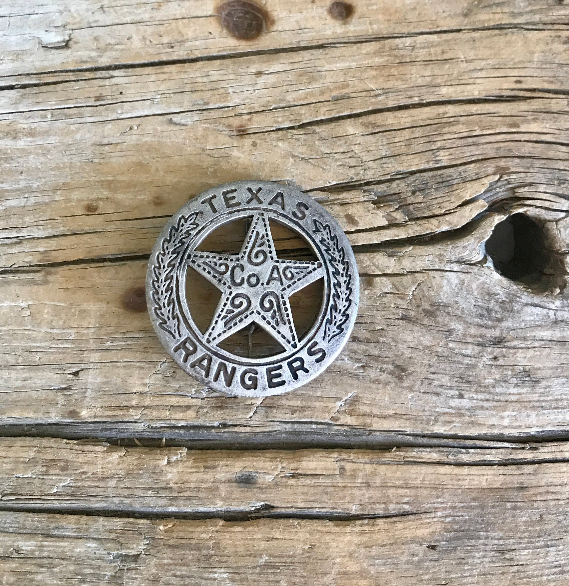 Texas Rangers Badge / Replica Pin / Mexican Peso Back / 