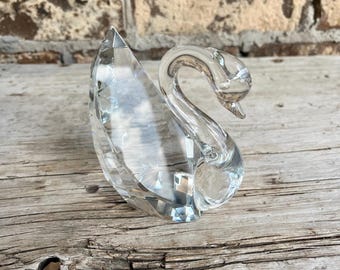 Crystal Figurine / Large Swan / Faceted Beck / Lead Crystal / Swan Figurine / Clear Crystal /