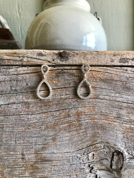 Silver Tone / Clear Rhinestone / Dangle Earrings … - image 1