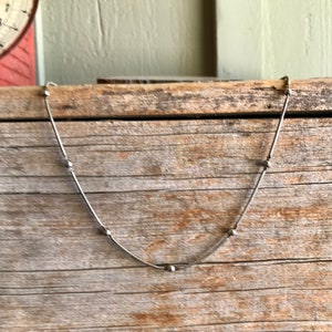 Sterling Silver / Satellite Necklace / 24 Inch / Chain and Ball / Aged Patina