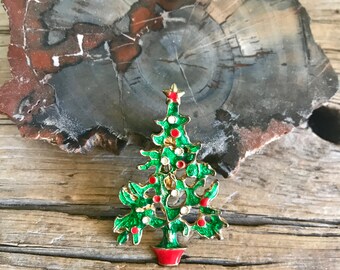 Broche De Noël En Forme De Sapin - Rouge, Jaune, Blanc, Strass Et émail - Vert - Clj Charles Le Jeune