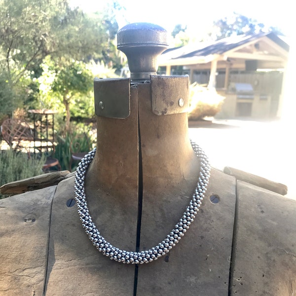 Silver Tone / Choker Necklace / Silver Ball Beads / Chunky / Metal Round Beads / Thick Chain / 18 Inch / Signed A