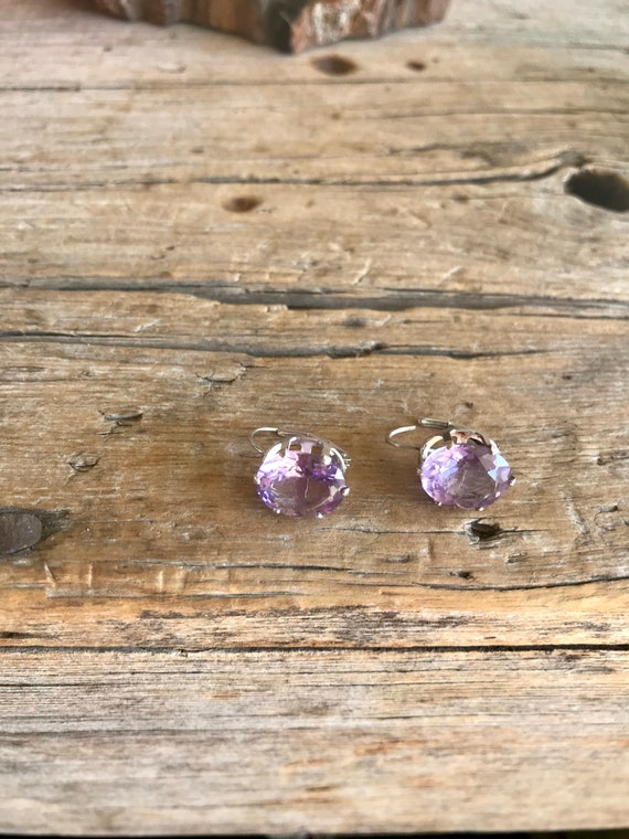 Sterling Silver / 14K Gold / White Gold / Hoop Earrings / Huggie Hoops / Spinel Gemstone / Lavender / Large / Prong Set / Latch Back