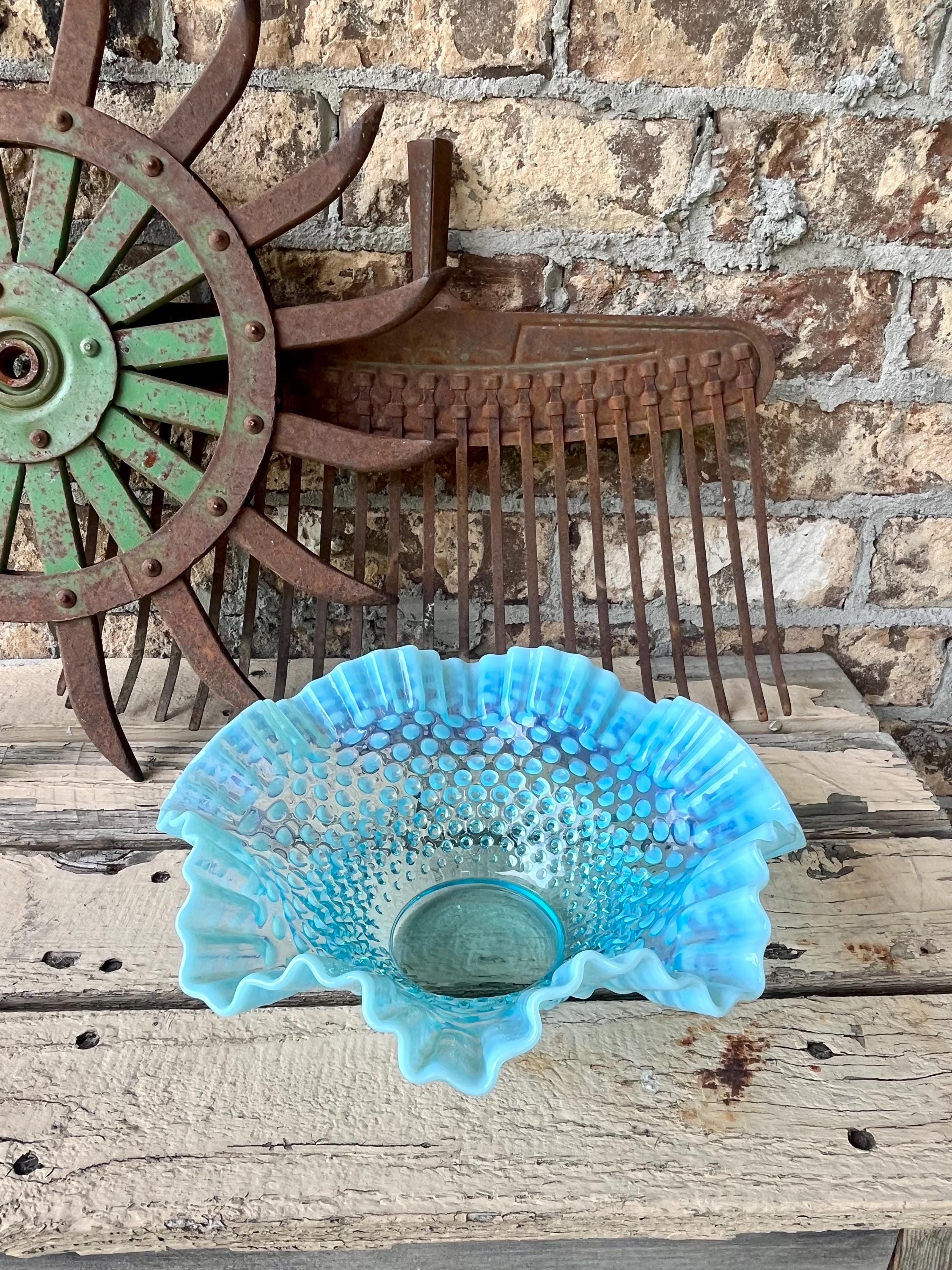 Fenton Blue Opalescent Ruffled Edge Bowl - Etsy