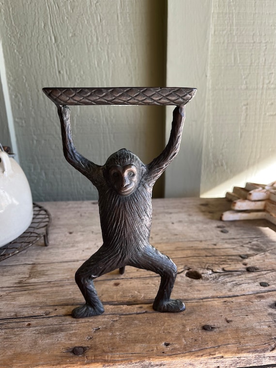 Bronze Figurine / Brown Monkey / Holding up Arms / Business Card