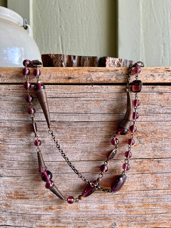 Purple Glass Bead / Long Necklace / Mixed Shape /… - image 6