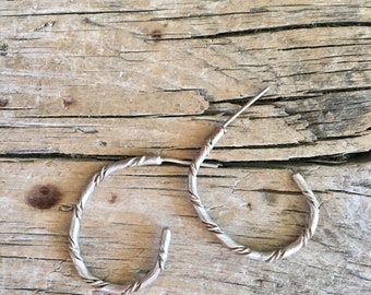 Sterling Silver Earrings / Hoops / Spiral / Coiled / Twisted / 3/4 Hoop / Textured / 1 Inch / Twist Wire / Post