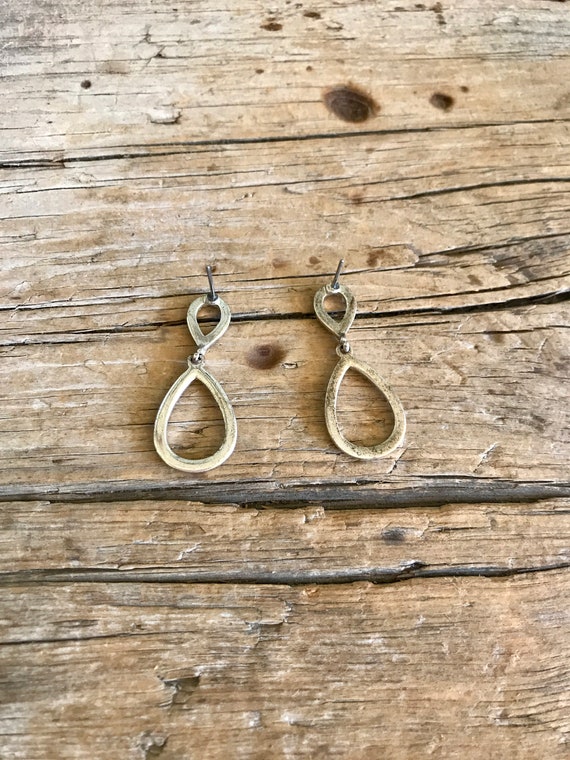 Silver Tone / Clear Rhinestone / Dangle Earrings … - image 5