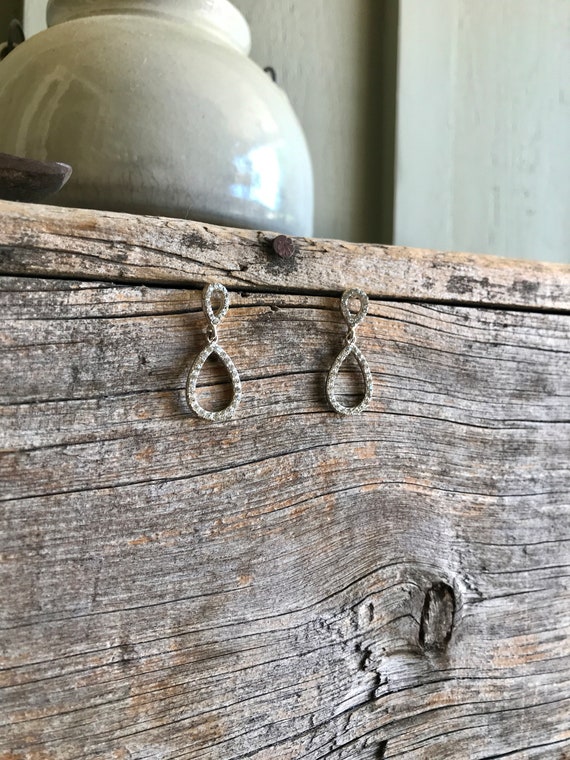 Silver Tone / Clear Rhinestone / Dangle Earrings … - image 2