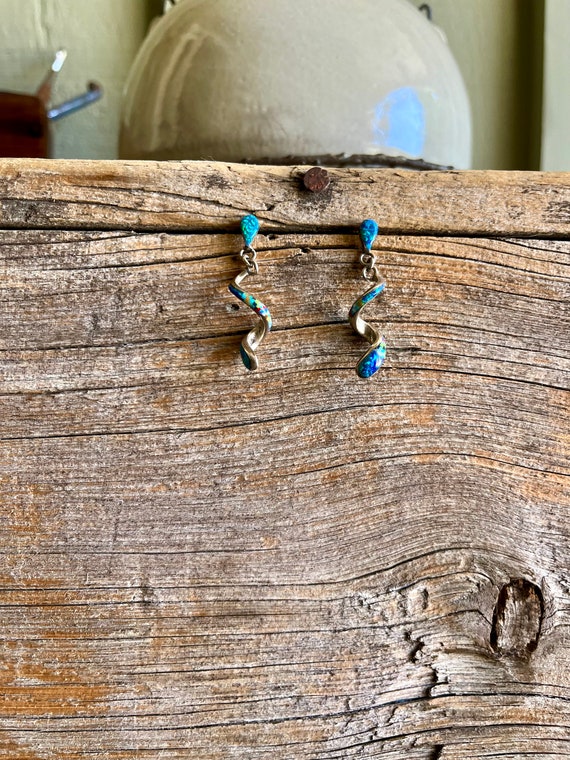 Sterling Silver / Dangle Earrings / Opal Gemstone… - image 1