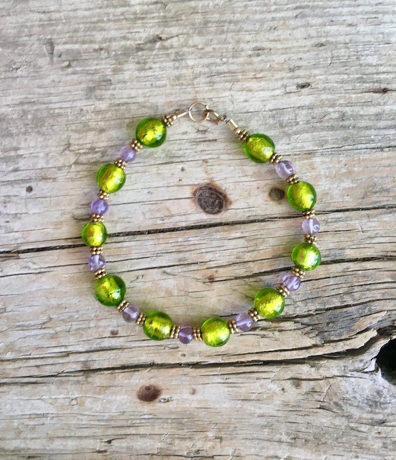 1/20 14K GF / Ball Bead Bracelet / Glass Ball Beads / Green Etsy