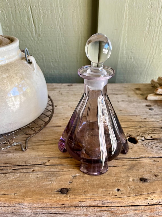 Collezione Crystal / Perfume Bottle / Purple Crystal / Clear Stopper / Ball Stopper / Large / Made in Italy / Cristallo Al Piombo